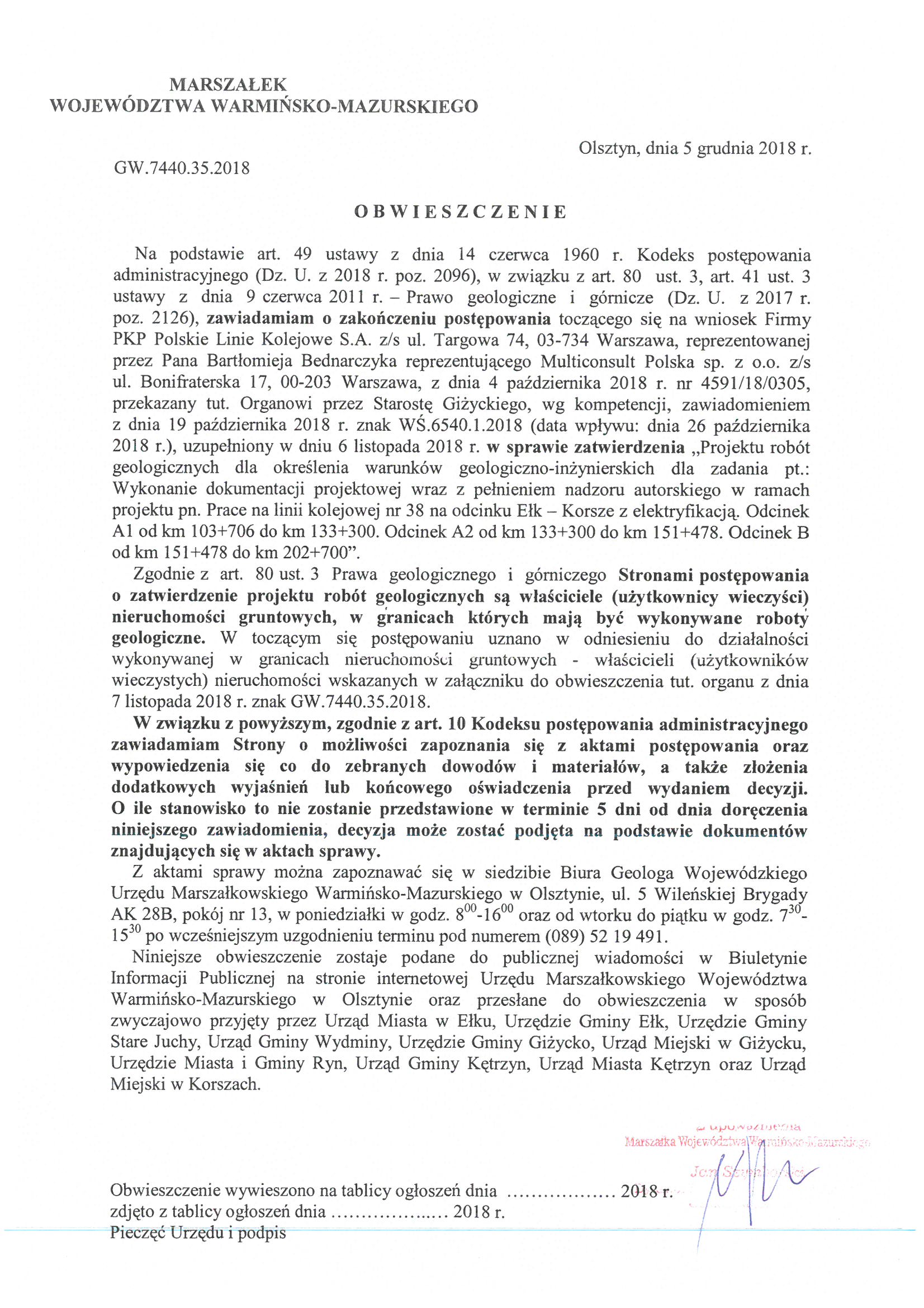 Obwieszczenie Marszałka Województwa Warmińsko-Mazurskiego